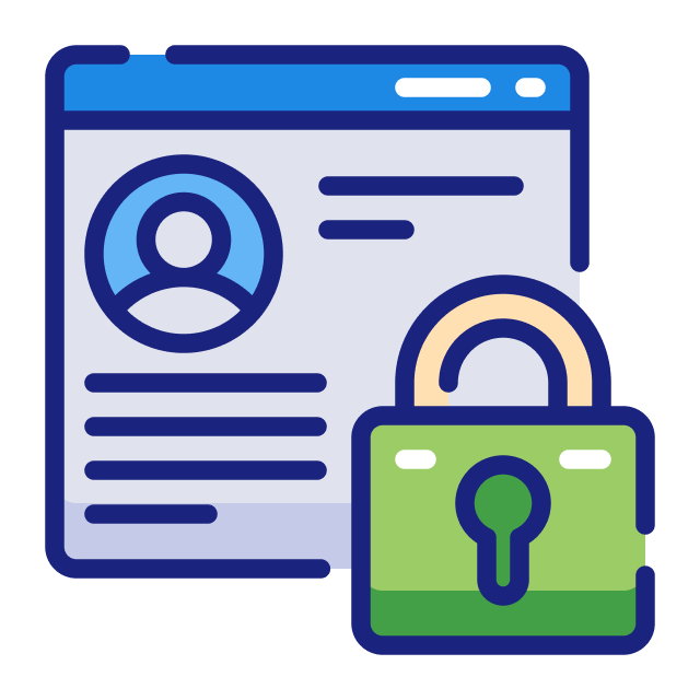 Small graphic showing a computer screen and lock.
