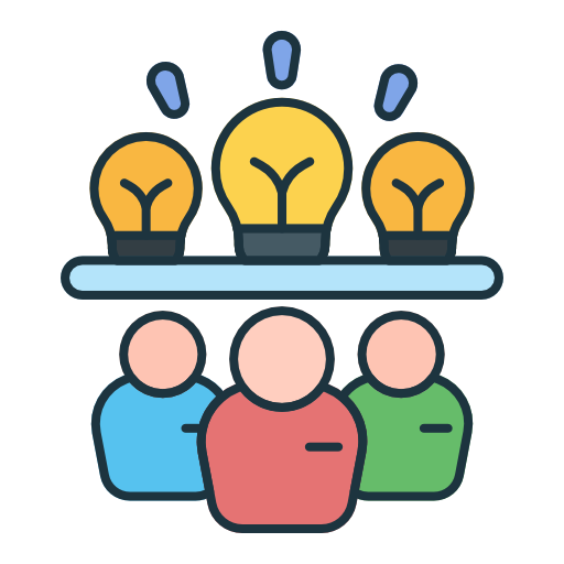 Graphic showing showing senior management and ideas represented by lightbulbs.