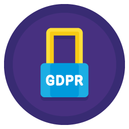 Graphic of GDPR in a lock, in a purple circle, to represent access controls and permissions.