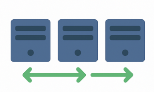 Graphic showing a line of servers to represent horizontal scaling.