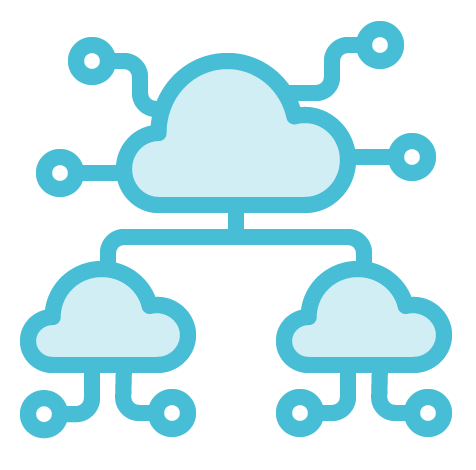 Icon of three computer clouds with nodes.