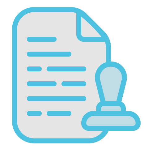 Icon of a document and stamp.