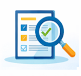 Icon showing a magnifier looking at a list.