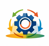 Icon showing settings cog and arrows around it.