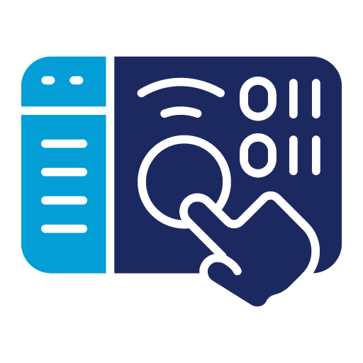 Graphic of a user finger, clicking a button on screen.